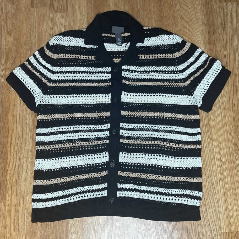 H&M Black and White Striped Cardigan